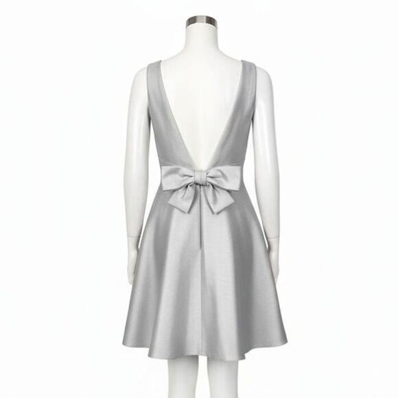 Alfred Sung Dove Gray A-Line Bow Cocktail Dress Sz 8 | Audrey Hepburn Jackie-O - Picture 5 of 11